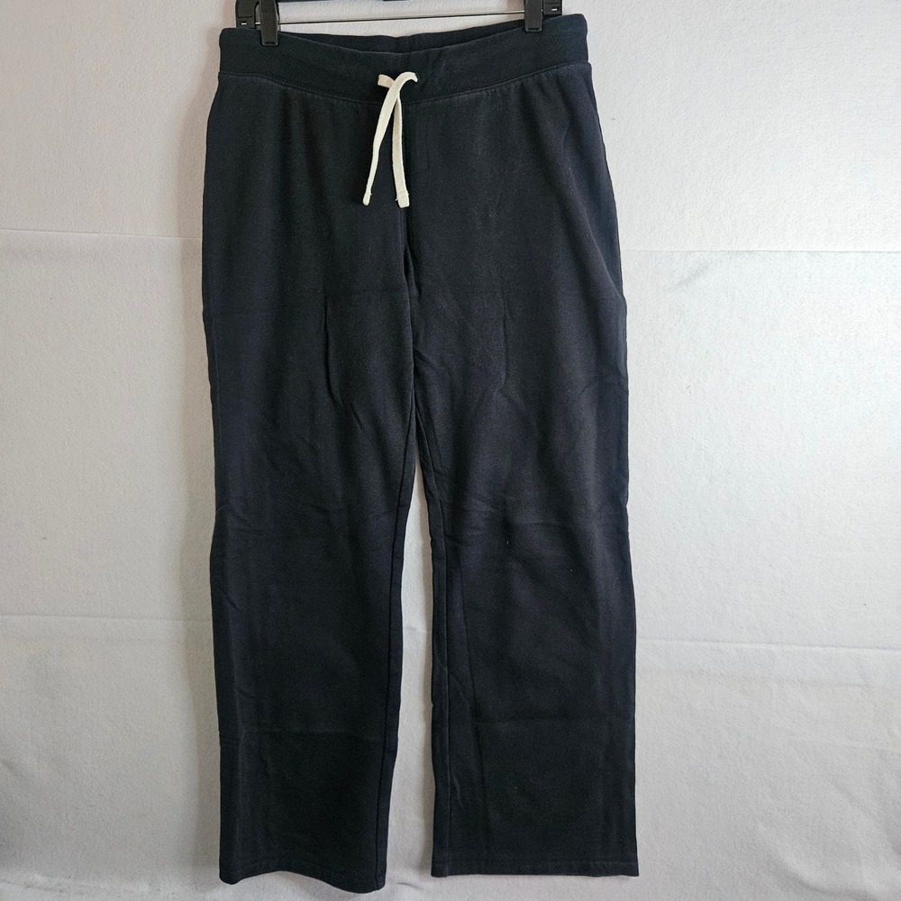 Lands End Black Fleece Sweatpants Womens M 10-12 Straight Leg Drawstring